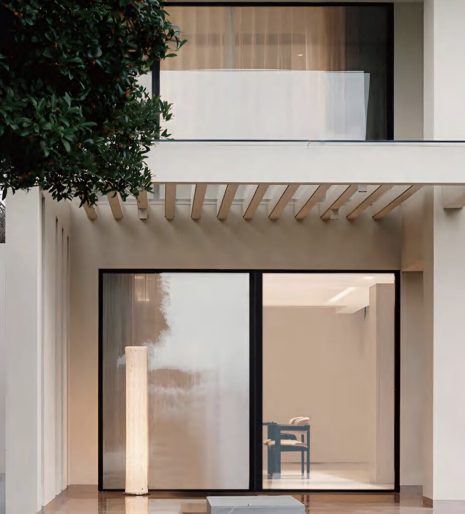 Outside of a two-storey house.